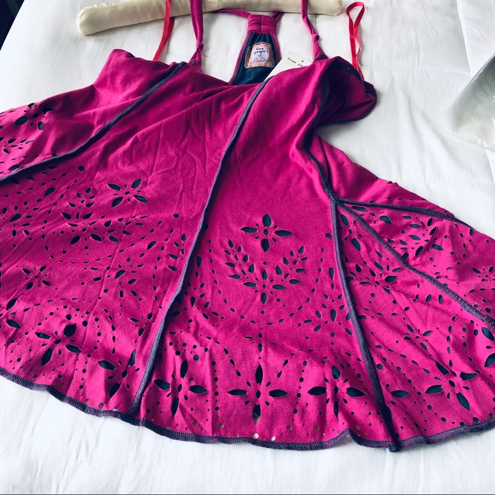VINTAGE Free People Dress Racerback Pink Flare Mini  XS - Picture 2 of 8